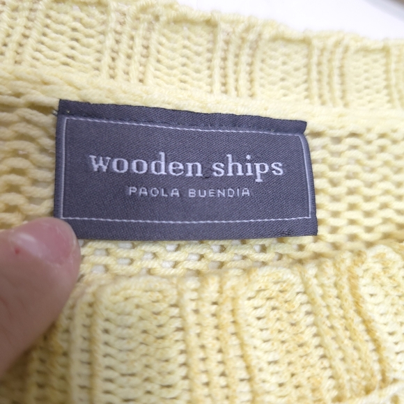 Wooden Ships Tie Dye Knit Sweater Yellow Crew Neck Pullover Lightweight M/L - Picture 8 of 10